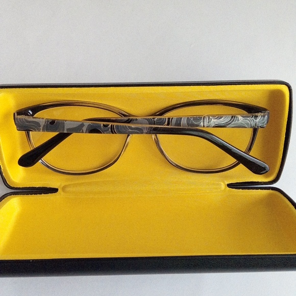 Clearly Standard Black Prescription Eyeglasses With Pattern On Handle Free Case - Picture 3 of 16